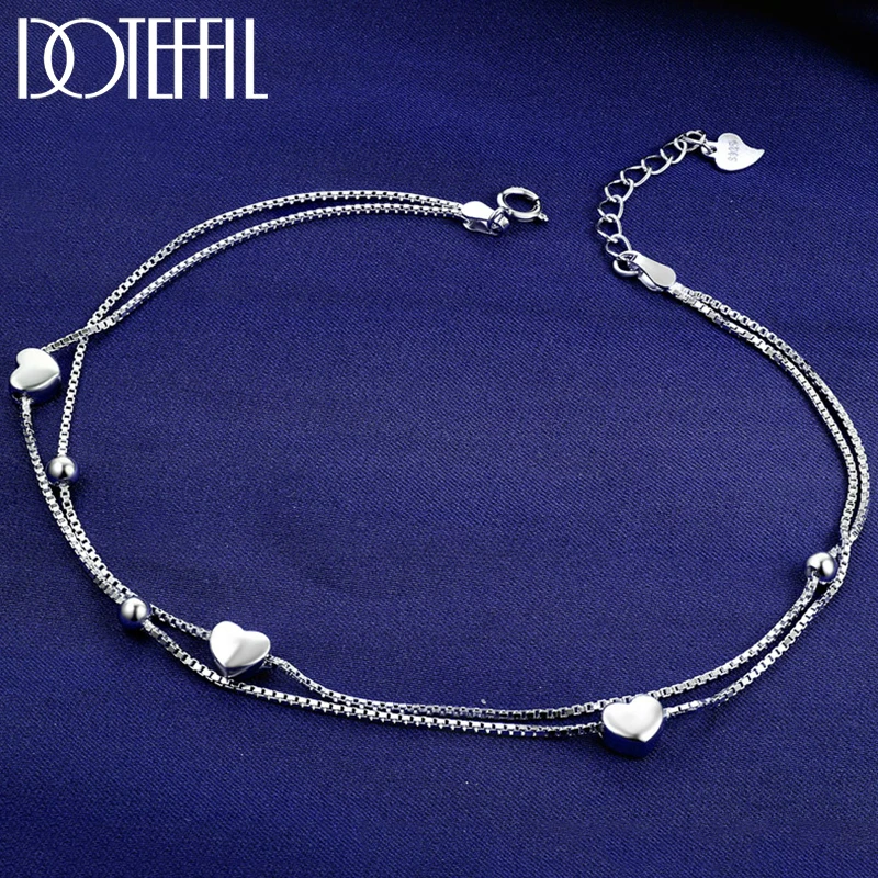 Серебряный браслет на ногу DOTEFFIL 925 пробы для женщин серебряный 100% с бусинами 3 мм