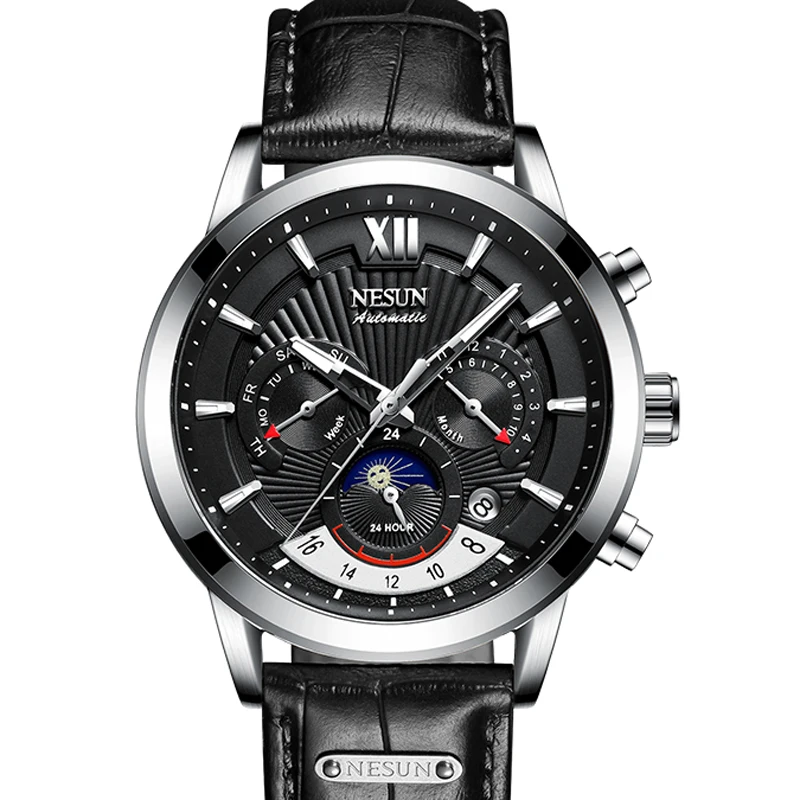 

Швейцарский бренд NESUN, автоматические механические мужские часы, сапфировые, лунные фазы, Водонепроницаемые многофункциональные часы с циферблатом N9025