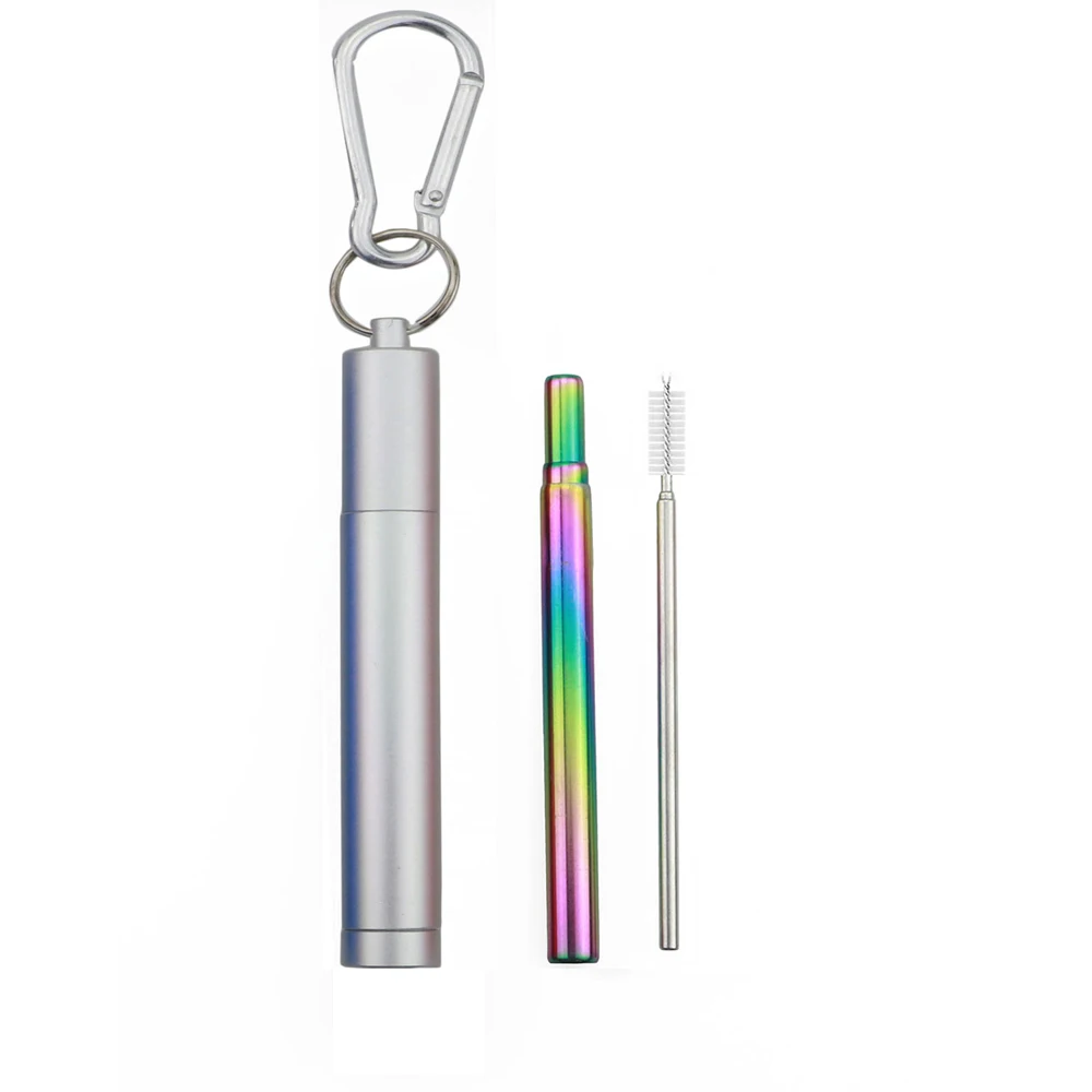 Silver Box Rainbow Металлическая соломинка комплект многоразовые питьевые соломки, Эко-дружественных 304 Нержавеющая сталь соломы 20/30 унций складной соломенная шляпа с чистящая щетка - Цвет: Silver Box Rainbow