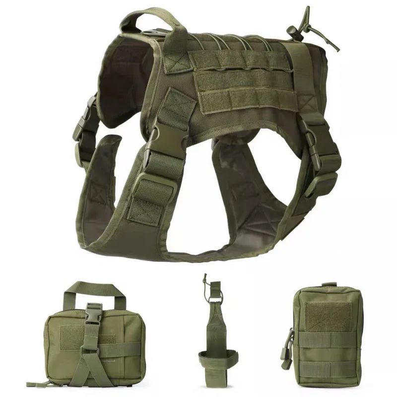 Tactical Service Dog Modular Harness K9 Working Military Hunting Molle Vest With Pouches Bag Water Bottle Carrier Bag Set Gear