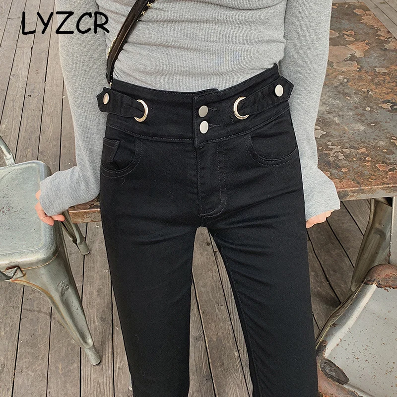 LYZCR, черные обтягивающие джинсы для женщин,, винтажные джинсы с высокой талией для женщин, джинсовые джинсы для женщин, женские Стрейчевые джинсовые штаны с эластичной резинкой