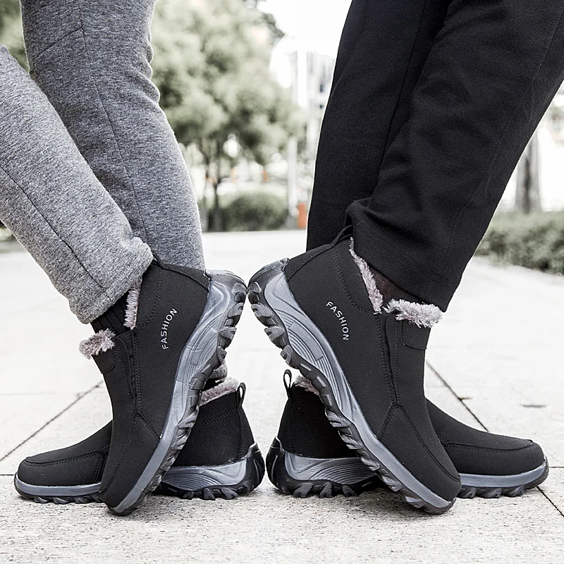 Winter Sneakers Couple Comfortable Suede Hiking Shoes Men Women Keep Warm Light Outdoor Shoes Fur Trekking Ankle Boots