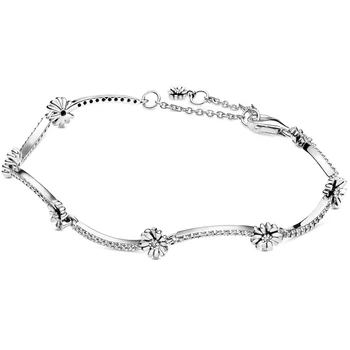 

New 925 Sterling Silver Bracelet Sparkling Daisy Flower With Crystal Bracelet Bangle Fit Women Bead Charm Diy Europe Jewelry