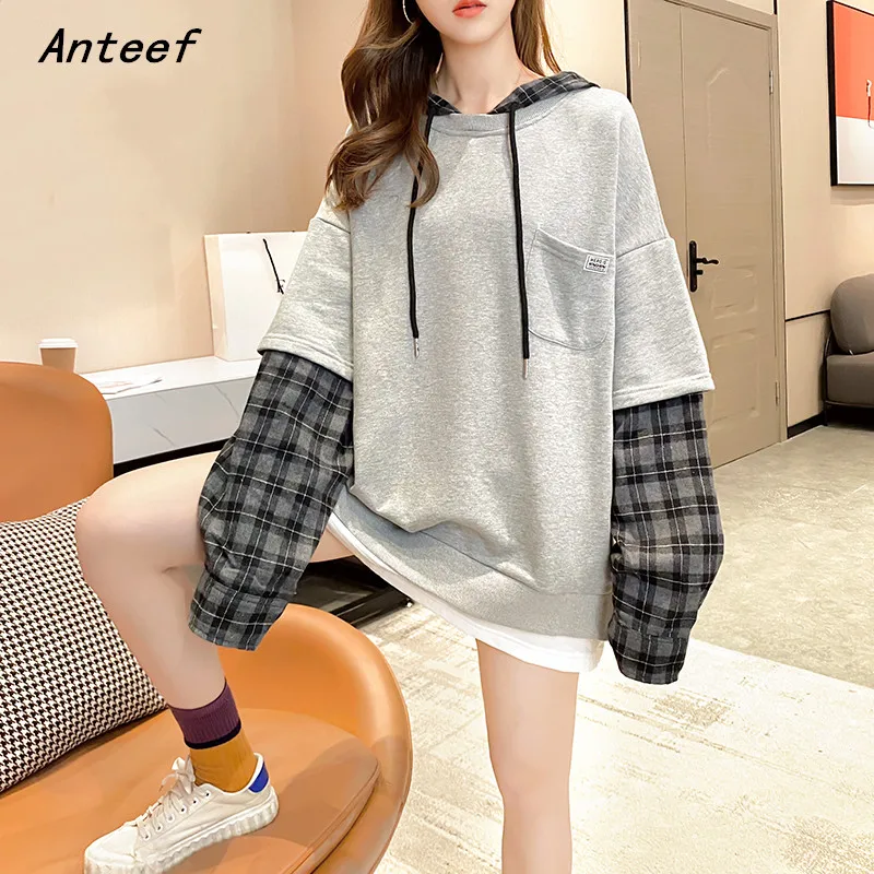 

cotton oversized plaid hoodies casual loose women spring autumn pullover sweatshirts 2021 hoodie tops