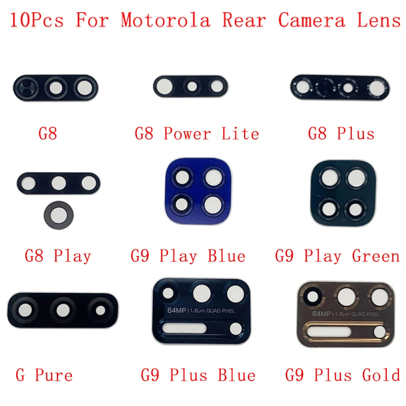 10Pcs Obiettivo Di Vetro Della Fotocamera Posteriore Posteriore Per Motorola Moto G8 G8 Power Lite G8 Plus G6 G7 G9 Riproduci G Pure G9 Plus Obiettivo
