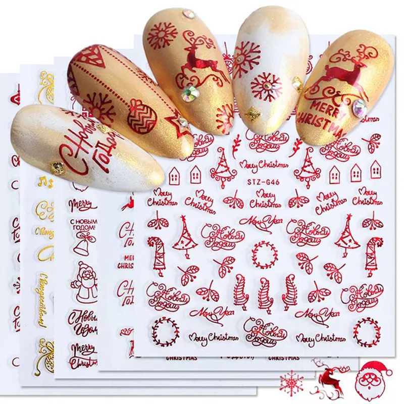 9 видов конструкций в 1 комплект Зимний Рождественский стиль снежинка полный обертывания ногтей водные трафаретные наклейки для маникюра наклейки DIY