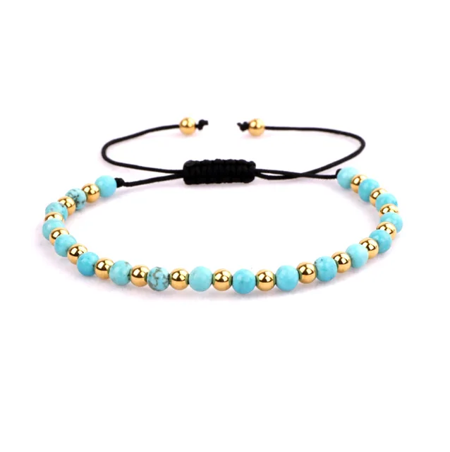 Fashion Beads Women Men Jewelry New Design Small 4mm Gold Stainless Steel Beads DIY Letters Inspired Bracelet Women Men Turquoise