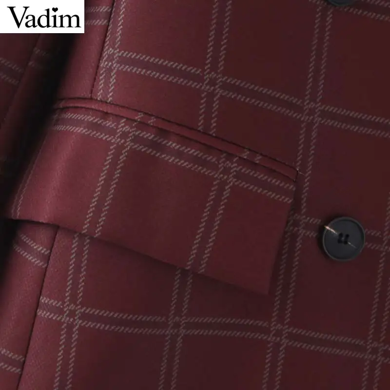 Vadim женский деловой клетчатый Блейзер клетчатый зазубренный воротник длинный рукав карманы пальто Женская офисная одежда ретро-топы CA582