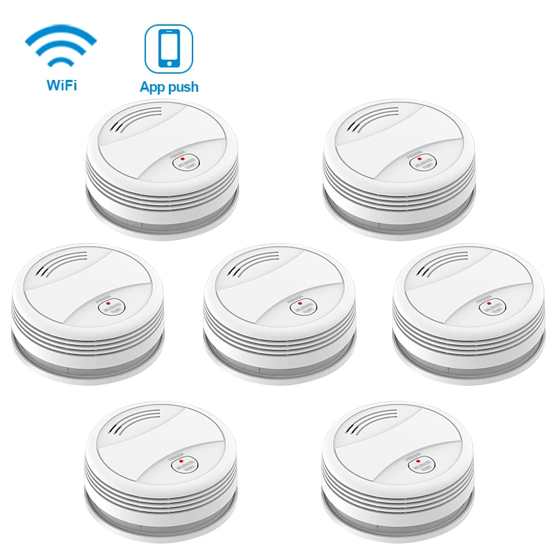 7pcs CPVan SM05W Smoke Detector WiFi Tuya Smart Life APP Control Smoke Sensor WiFi Alarm Detector Alarm Systems Security rookmelder - Цвет: 7pcs
