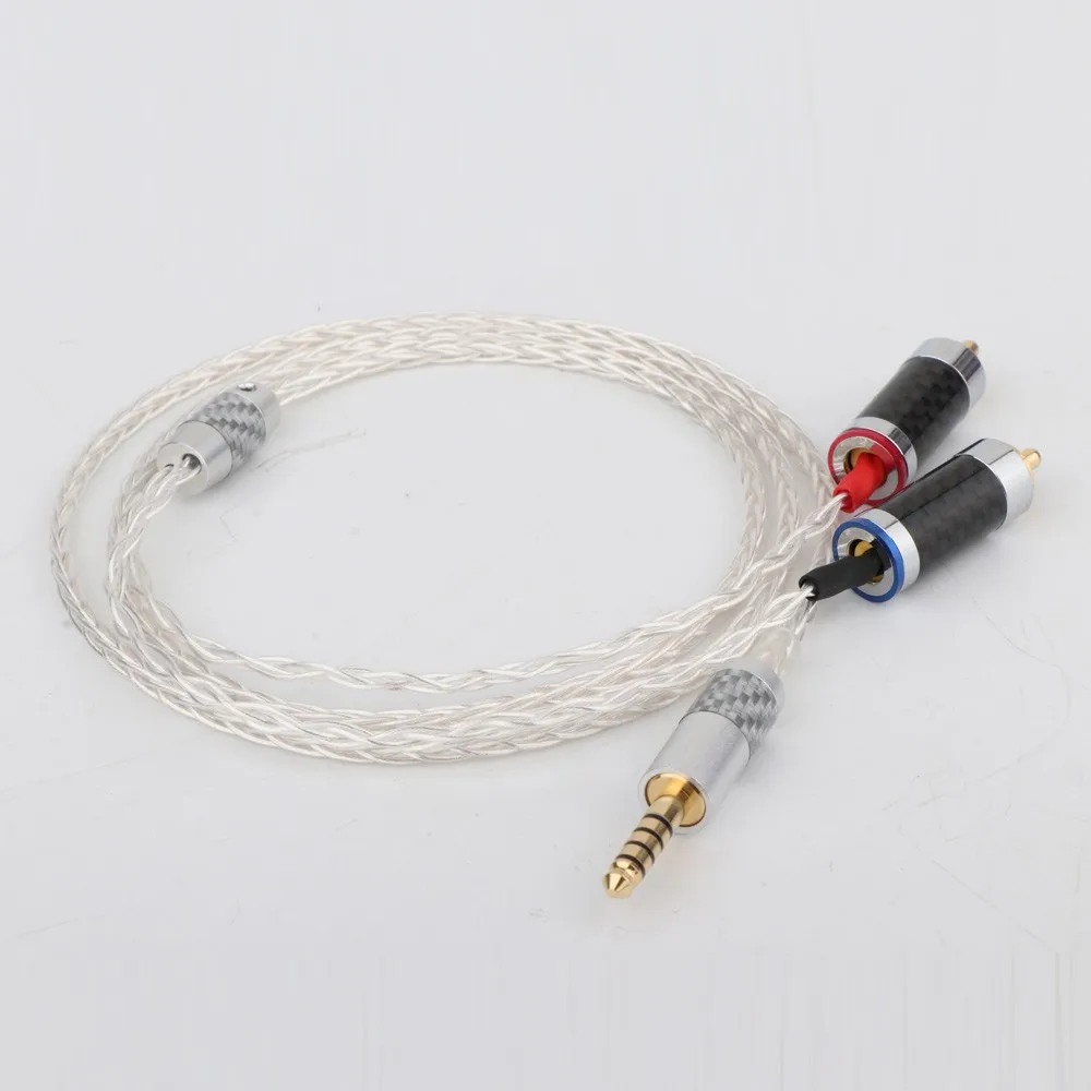 1PCS Hi end 8cores OCC Silver Wire Upgrade Headphone 4 4mm to 2 RCA Balance Replacement Auido Upgrade Cable Cord Sound Cable