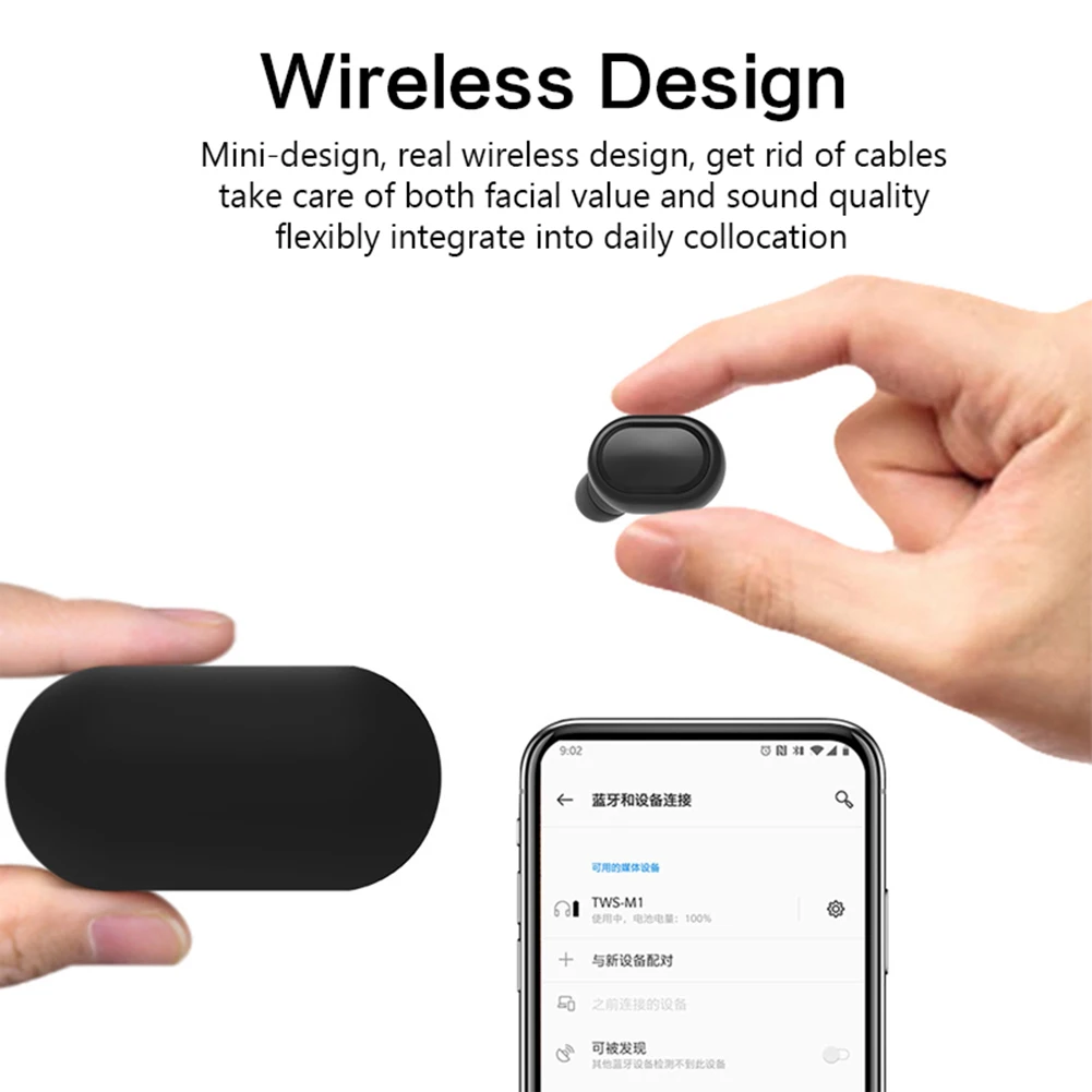 Sport M1 Bluetooth Headsets Wireless Earbuds 5 0 TWS Earphone Noise Cancelling Mic for iPhone Xiaomi Huawei Samsung