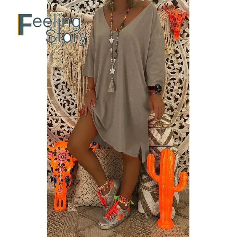 Плюс Размеры Весна О образным вырезом из хлопка и льна Высокая Низкая платье Для