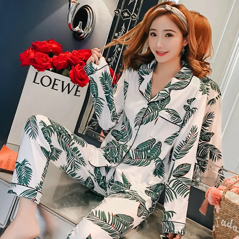 

Spring And Autumn Long Sleeve Korean-style Cardigan Fold-down Collar Sweet Princess Style Pajamas Women's Fresh Students Home We