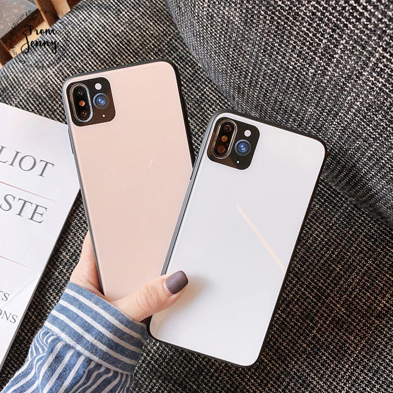 From Jenny Simple and funny for iPhone 11 Pro x xr xs max 6 6s 7 8 Plus solid color mobile phone glass protection hard shell |
