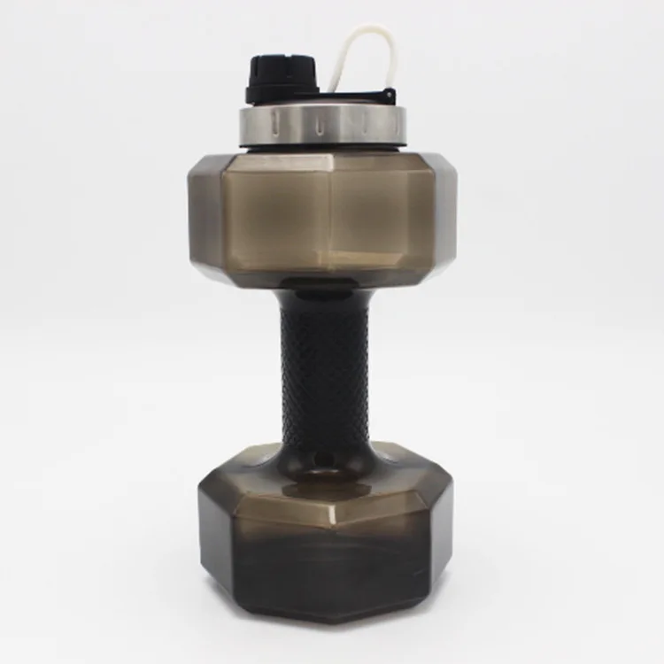 

Creative Stainless Steel Cover Large Water Bottle 2.2L Dumbbell Plastic Water Bottle Gym Sports Large Water Bottle Outdoor Sport