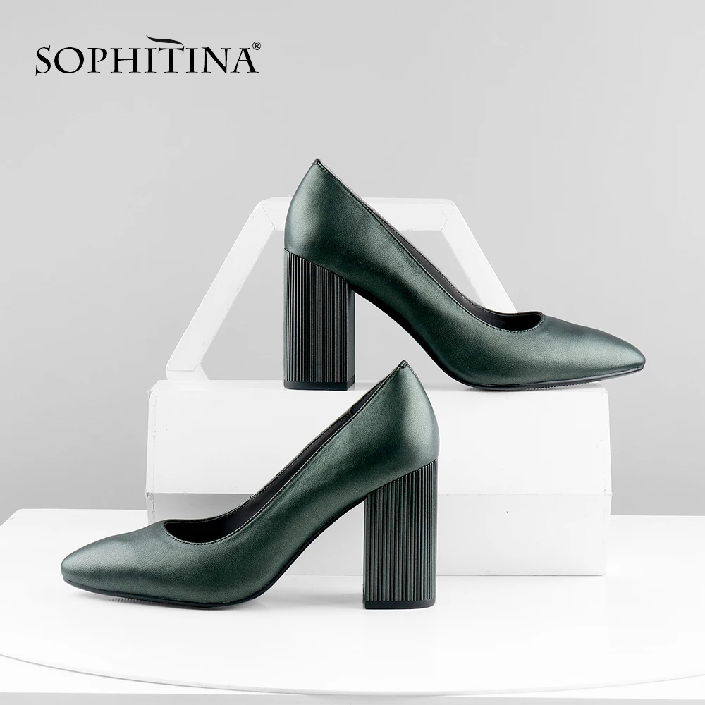 SOPHITINA/женские туфли-лодочки с закрытым носком; Высококачественная обувь из овечьей кожи в полоску; удобная обувь ручной работы на квадратном каблуке; новые туфли-лодочки для отдыха; PC602