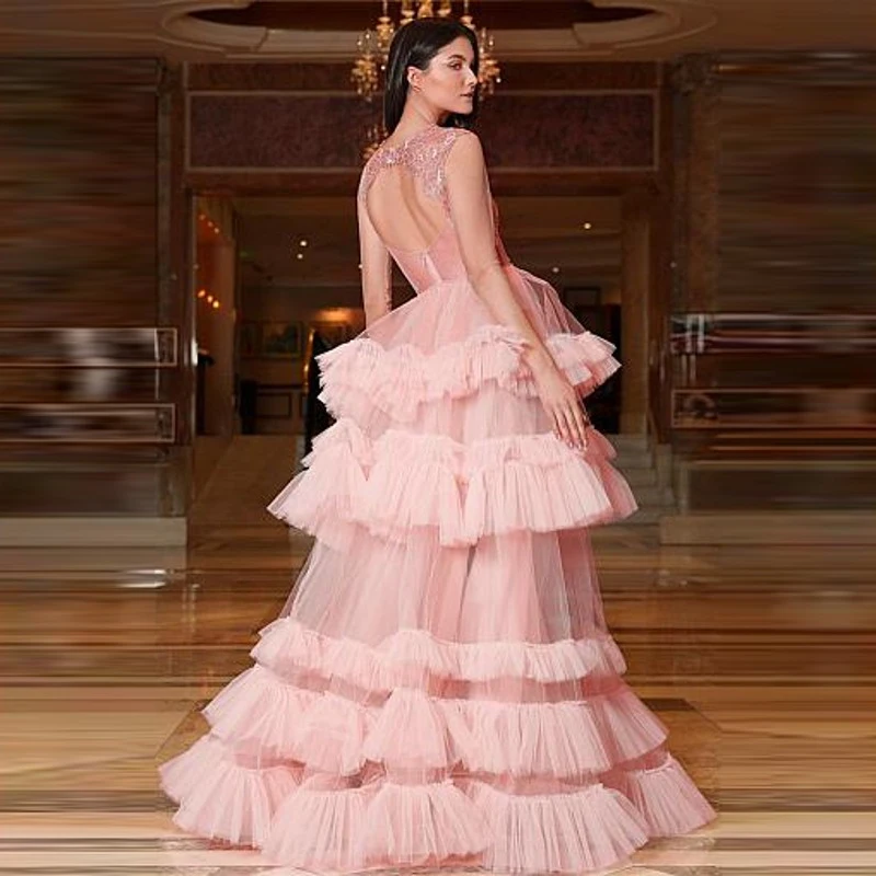 Высококачественные длинные вечерние платья vestido longo abiye многоуровневые вечерние платья robe de soiree великолепное выпускное платье из тюля с розовой аппликацией
