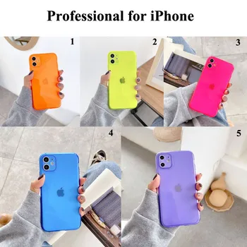 

50pcs Solid Transparent Phone Case For iPhone 11 Pro Max XR X XS Max 7 8 Plus Neon Case Soft Candy color Back Cover