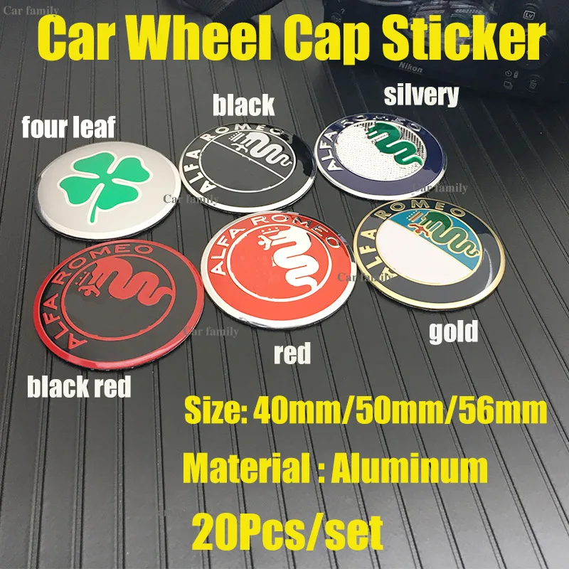 

For Mito 147 156 159 166 Giulietta Spider 20Pcs/set Car Decoration 56mm/50mm/40mm Aluminum Car Logo Sticker Decal Label Cover