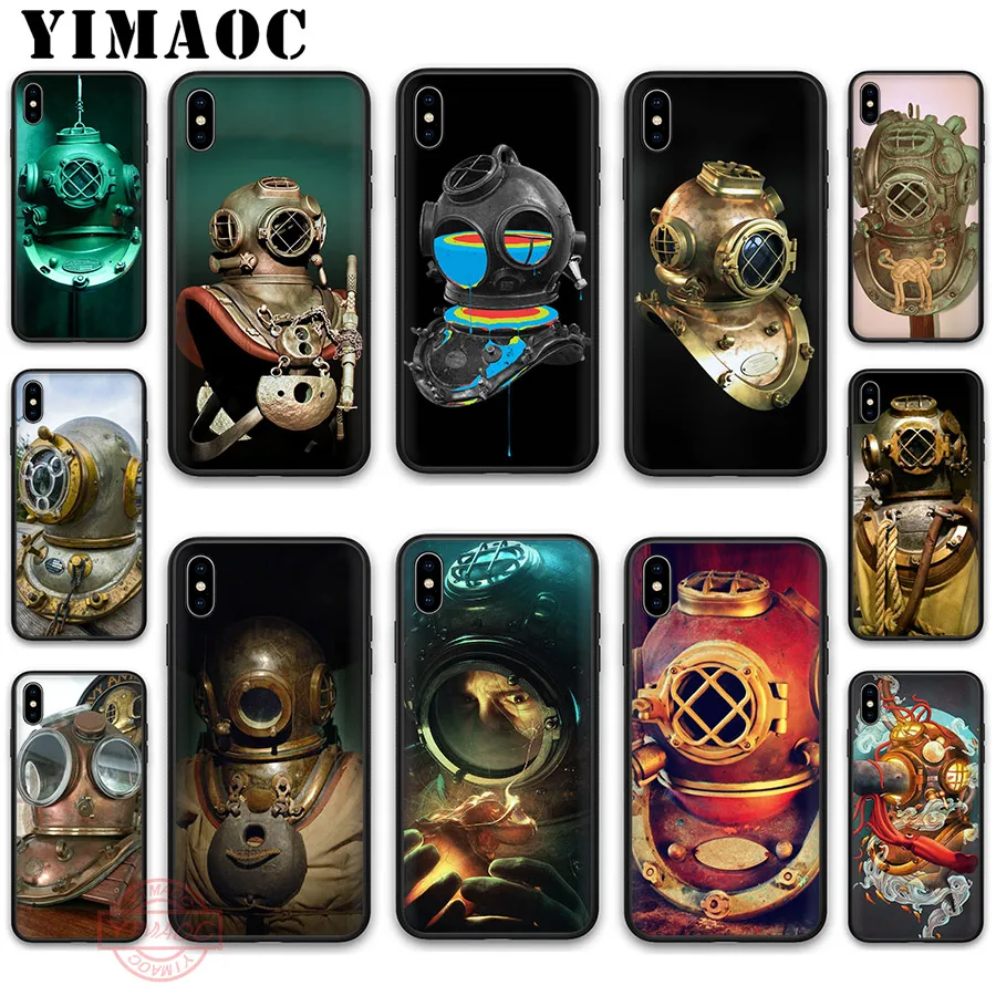

YIMAOC Diving Helmet Underwater Mask Soft Silicone Case for iPhone 11 Pro XR X XS Max 8 7 6 Plus 5S SE 7Plus 8Plus 11 Pro Max