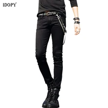 Idopy Лидер продаж мужские корейские дизайнерские джинсы Slim Fit уличный панк крутые супер обтягивающие брюки с цепочкой и кожаным поясом для мужчин
