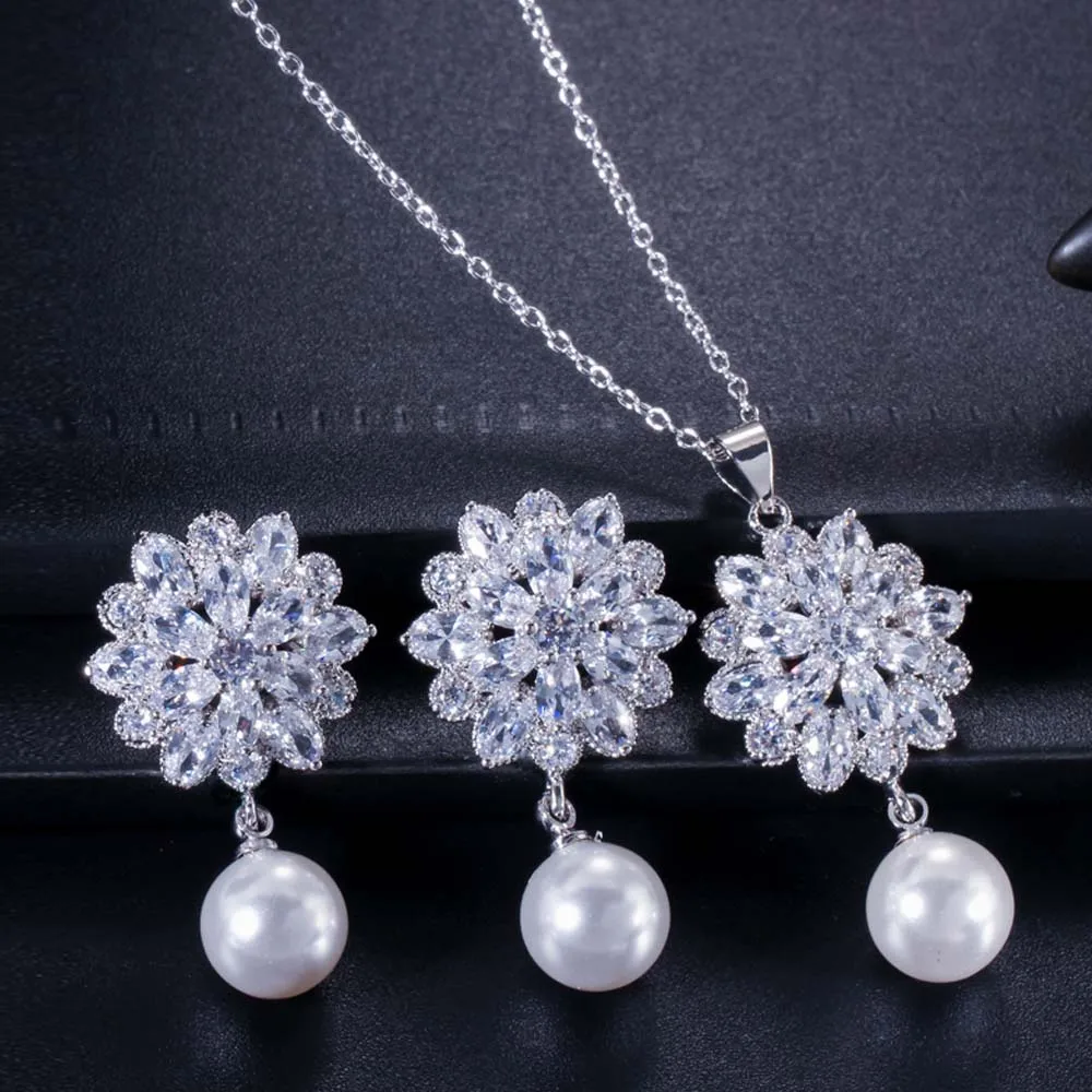 Комплект из колье и серёг с искусственным жемчугом|earrings set for women|necklace earring setset women |