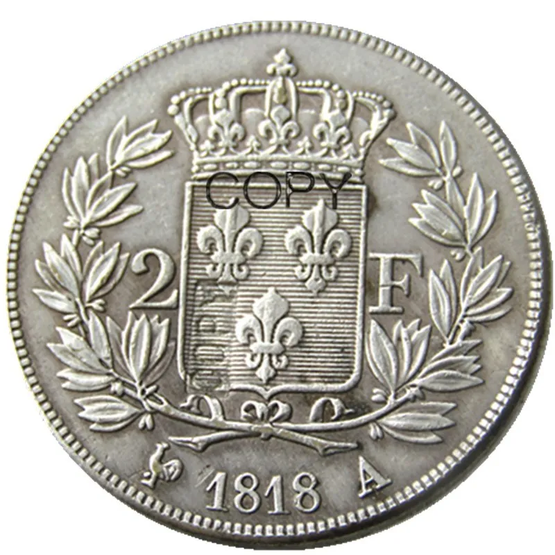 Франция набор(1816-1821A) 10 шт 2 Франка посеребренные копии монет - Цвет: 1818A