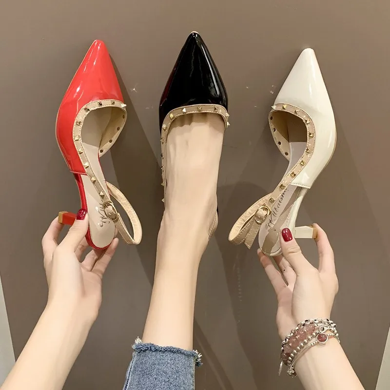 

Online Celebrity Sandals Women's Fairy-Style 2019 New Style Summer Versatile Korean-style Rivet Pointed-Toe Closed-toe High Heel
