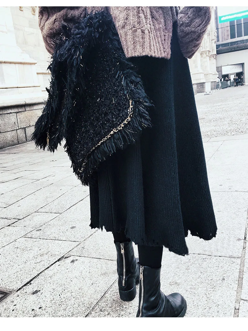 Women's Large Size Knit Skirt Female Autumn Winter Loose Plus Size A-line Skirt Pleated Skirt Long Solid Knit Skirt New ML266