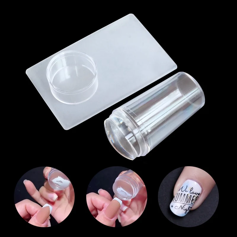 네일 스탬퍼 2.8cm 프랑스 스타일 실리콘 스탬프 키트 스크레이퍼 투명 젤리 네..