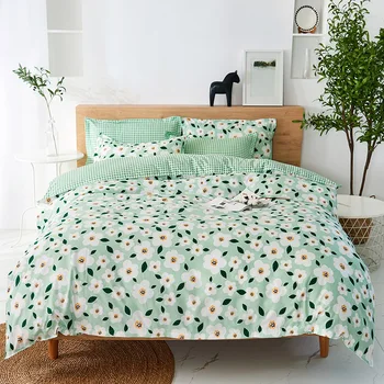 

Green leaves and flowers fresh style bedding set bed cover sheet pillowcase set bed linen set