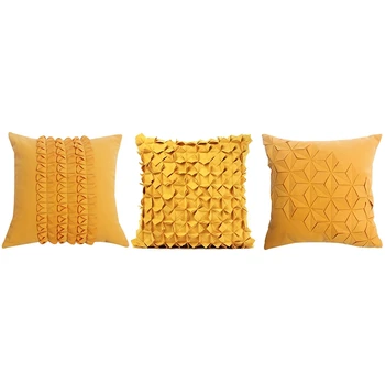 

Cilected 45X45cmCreative Yellow Flowers Waist Pillow Cover Stereo Pleats Decorative Ruffles Cushion Pillowcase Sofa