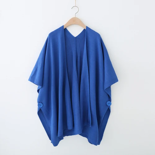 light jeans blue Woherb, 22 цвета, накидка, шаль, пуговица, элегантный вязаный кардиган, Женский Повседневный Однотонный свитер, накидка, Осеннее пончо, Свободный вязаный джемпер - Цвет: light jeans blue