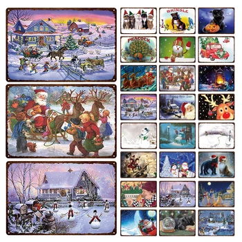 

Merry Christmas Retro Metal Tin Sign Holiday Celebration Art Poster Home Decor Bar Hotel Shop Club Santa Plaque Art Wall Sticker