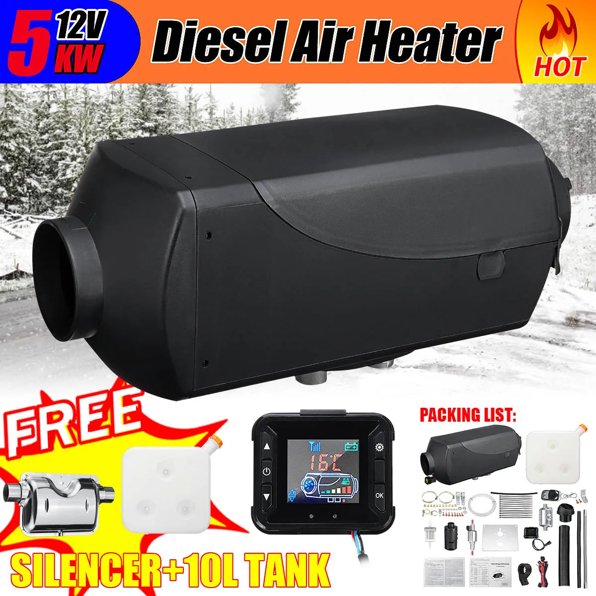 

Car Heater 5KW 12V Air Diesels Heater Parking Heater With Remote Control LCD Monitor for RV, Motorhome Trailer, Trucks, Boats