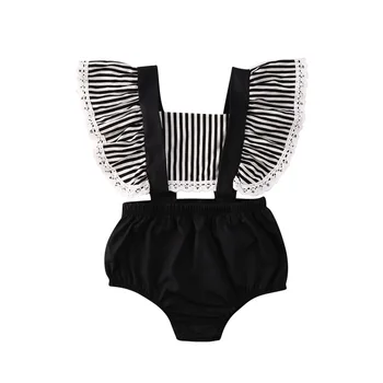 

Baby Summer Clothing 0-24M Newborn Infant Baby Girls Striped Ruffles Bodysuits Summer Short Sleeve Black Jumpsuits Outfits