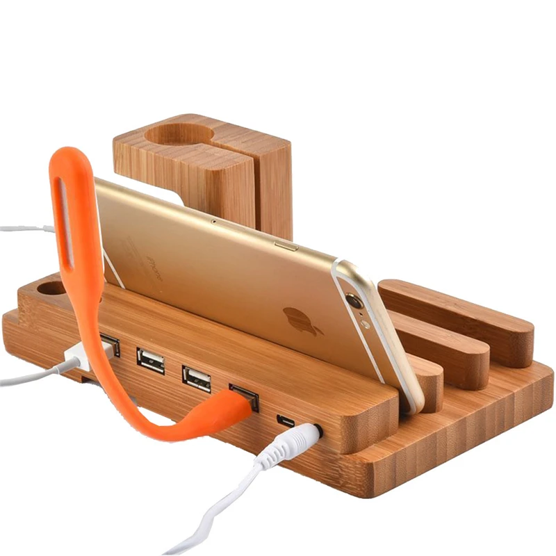

3 in 1 4 USB Charging Dock Station Universal Wood Mobile Phone Mount Holder for Apple Watch iPhone XR XS Max X 8 7 6S Plus iPad