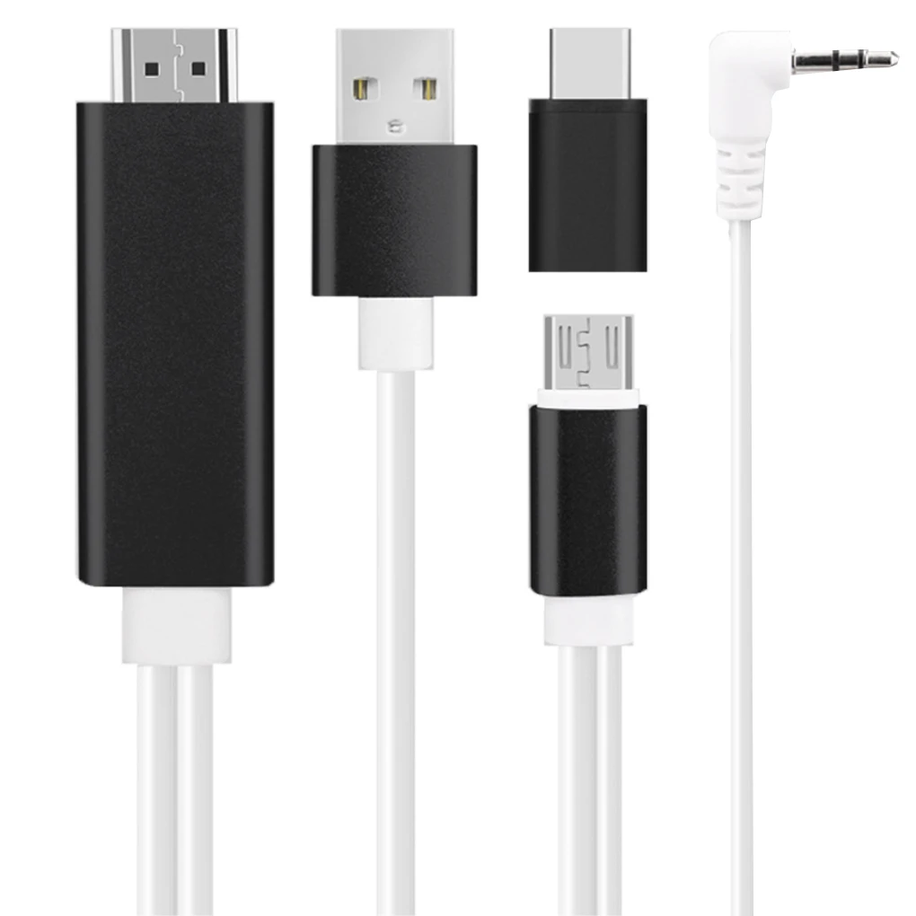 Micro USB Type C to HD 3.5mm Audio Cable 1080P USB HD Converter Cord Replacement for Samsung/Xiaomi Mobile Phones