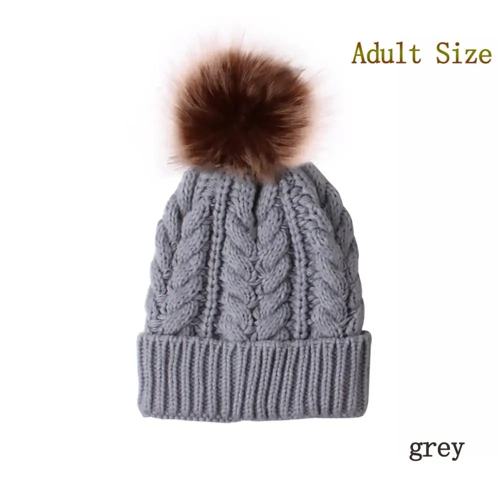 Шапка для мамы и дочки, для родителей и ребенка, женские зимние аксессуары, вязаная шапка, шапка для больших волос, теплая Детская шерстяная шапка, шапочки горрос - Цвет: adult gery