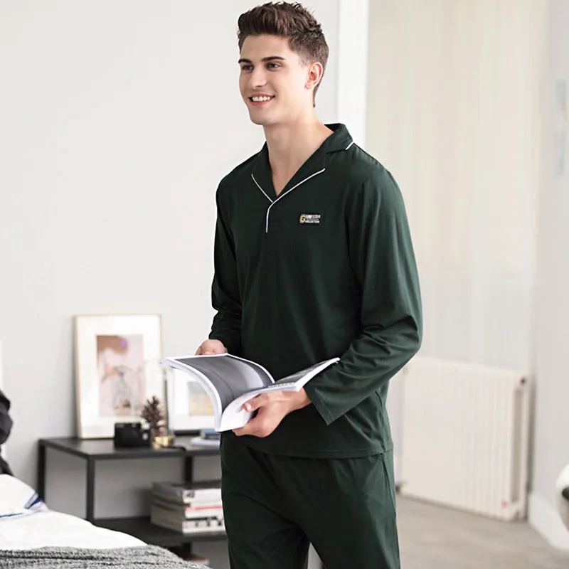 Aolamegs Men Pajamas Set Cute Solid Color Sleepwear Cotton Soft Turn-down College Style Advanced Casual Male Homewear Autumn Aolamegs Men Pajamas Set Cute Solid Color Sleepwear Cotton Soft Turn-down College Style Advanced Casual Male Homewear Autumn