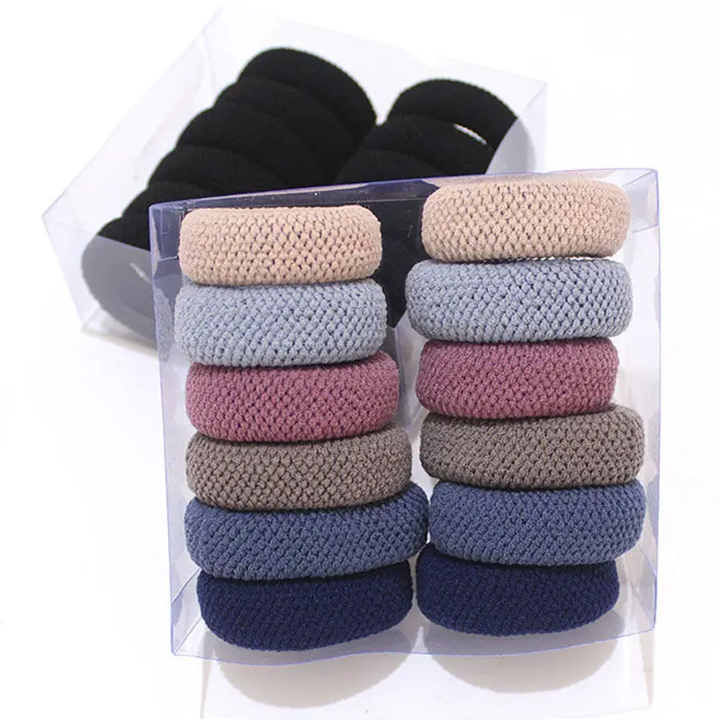  6PCS New Fashion Boutique Simple Thicken Ponytail Holders Rubber Band  Elastic Hair Bands Women Girls Hair Accessories Headwear 