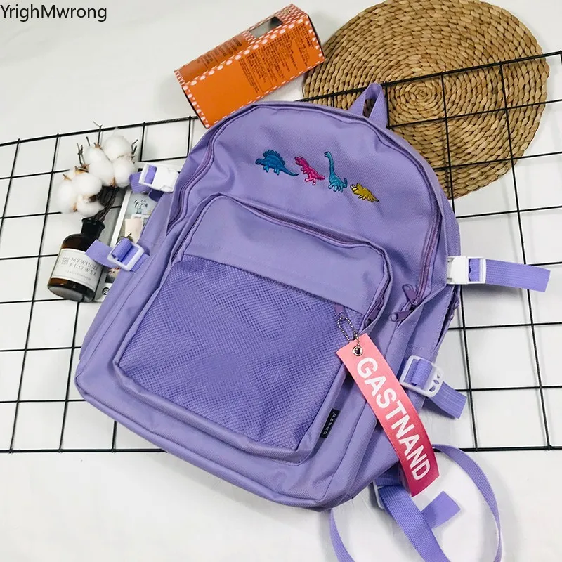 Граффити вышивка мультфильм Динозавр милый уличный большой емкости школьный портфель для подростков студенческий рюкзак буквенный ярлык молния корейский Япония