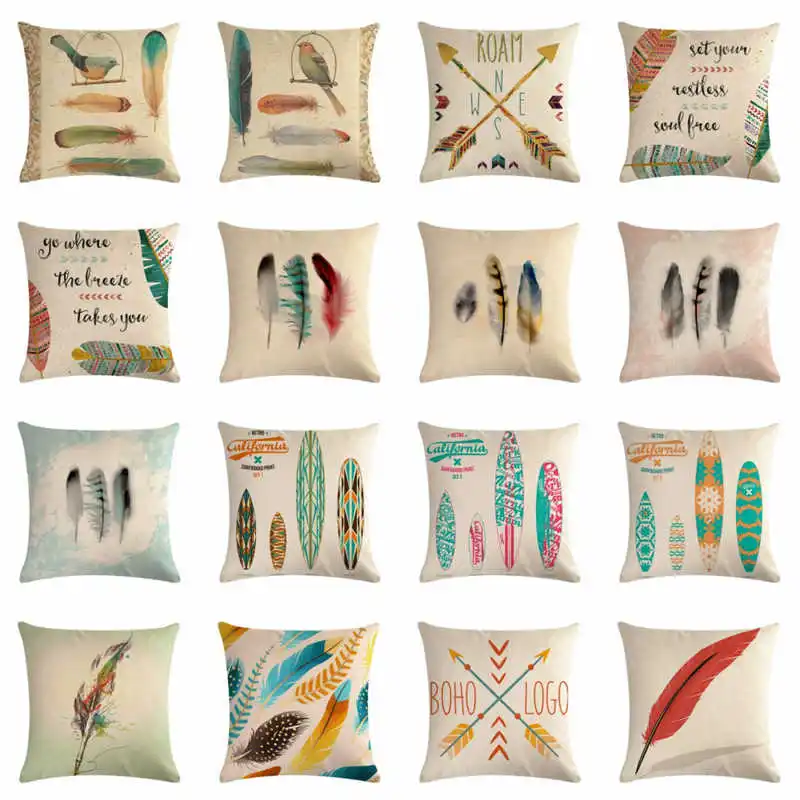 

Feather Design Linen Cotton Throw Pillow Case Cushion Cover Home Sofa Decor