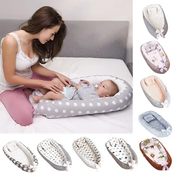 

baby bed for Newborns Cotton soft Baby Portable Removable And Washable Crib Bed Cartoon Pillow High imitation uterine structure