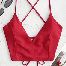 ZAFUL крест-накрест шнуровка обрезанный Бикини Топ красный сплошной цвет