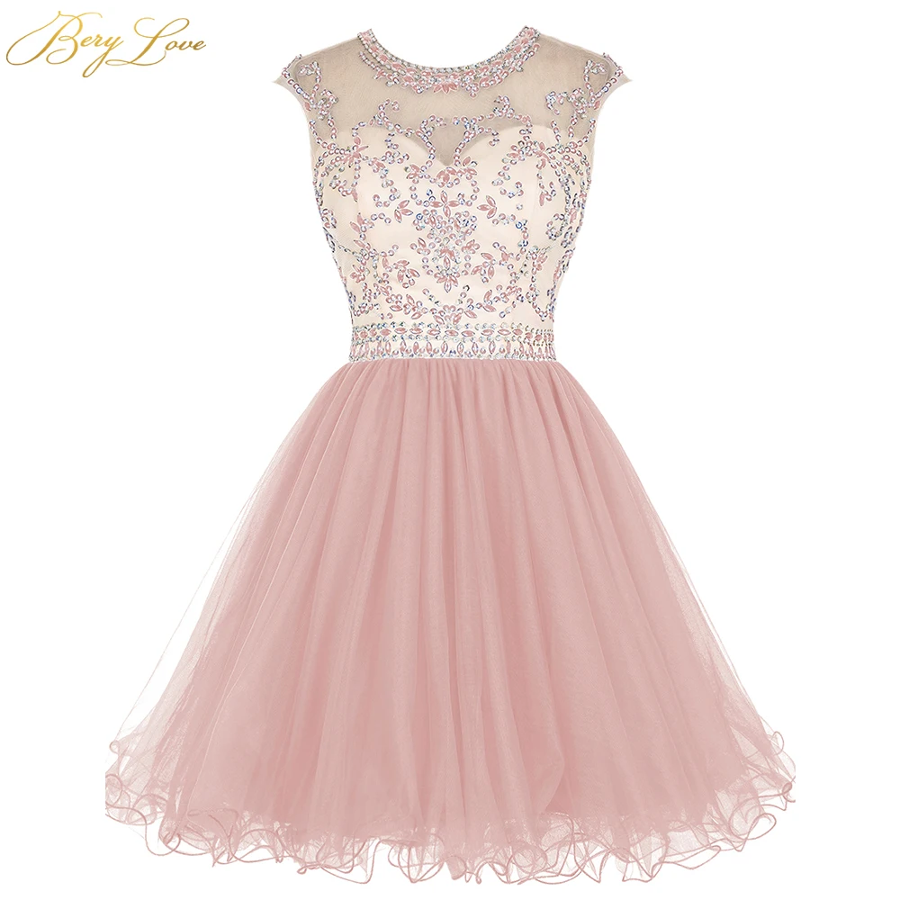 Online BeryLove Royal Blue Kurze Heimkehr Kleid 2019 Kristall Mieder Rüschen Rock Bunte Kurzen Kleid Mädchen Party Prom Graduation Kleid