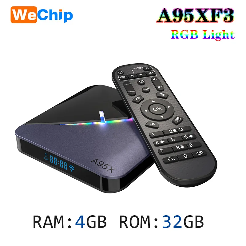 4GB32GB A95XF3 Android9.0 ТВ-бокс RGB светильник Bluetooth 4 ГБ/32GB64GB 2 ГБ/16 ГБ Amlogic S905X3 двойной Wifi Netflix Youtube медиаплеер - Цвет: 4GB32GB