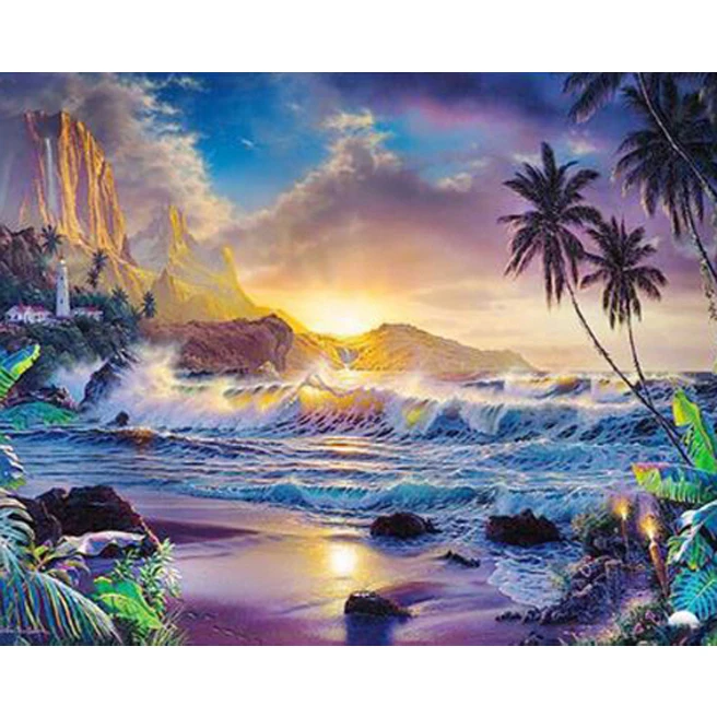 

DIY Diamond Painting sea Full Drill Round Diamond Embroidery Picture Rhinestone Diamond Mosaic Cartoon Home Decor