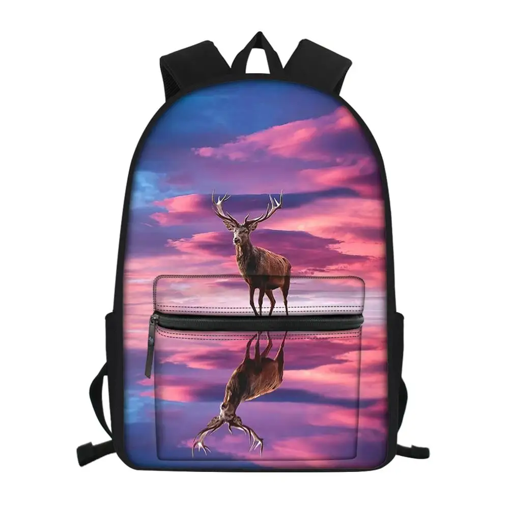 

Children's Canvas Backpack Fantasy Deer Prints Pattern Students Book Bags Women's Multi-functional Travel Backpacks