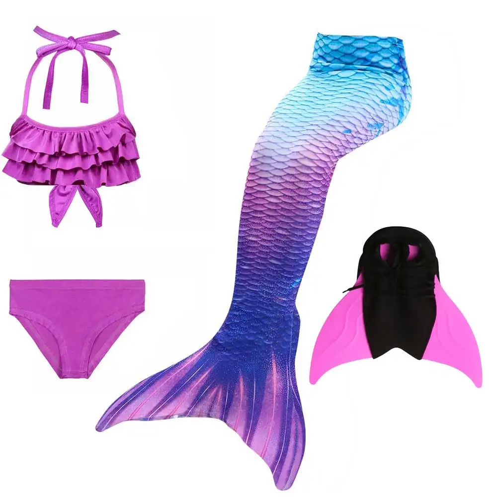

Girls 2 Pieces Bikini Swimsuit And Mermaid Tail Dress Kid Beach Swimwear Mermaid Tails For Swimming Sparkle Flippers Costume
